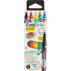 Lot de 5 marqueurs Carioca Fineliner Study - Pointe acétal blanche 0,5 mm - Couleurs assorties