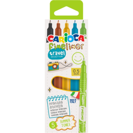 Lot de 5 feutres Carioca Fineliner de voyage – Pointe acétal blanche 0,5 mm – Couleurs assorties