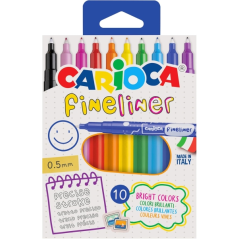 Lot de 10 feutres Carioca Fineliner - Pointe acétal blanche 0,5 mm - Couleurs assorties