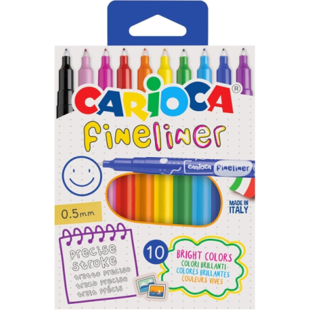 Lot de 10 feutres Carioca Fineliner - Pointe acétal blanche 0,5 mm - Couleurs assorties