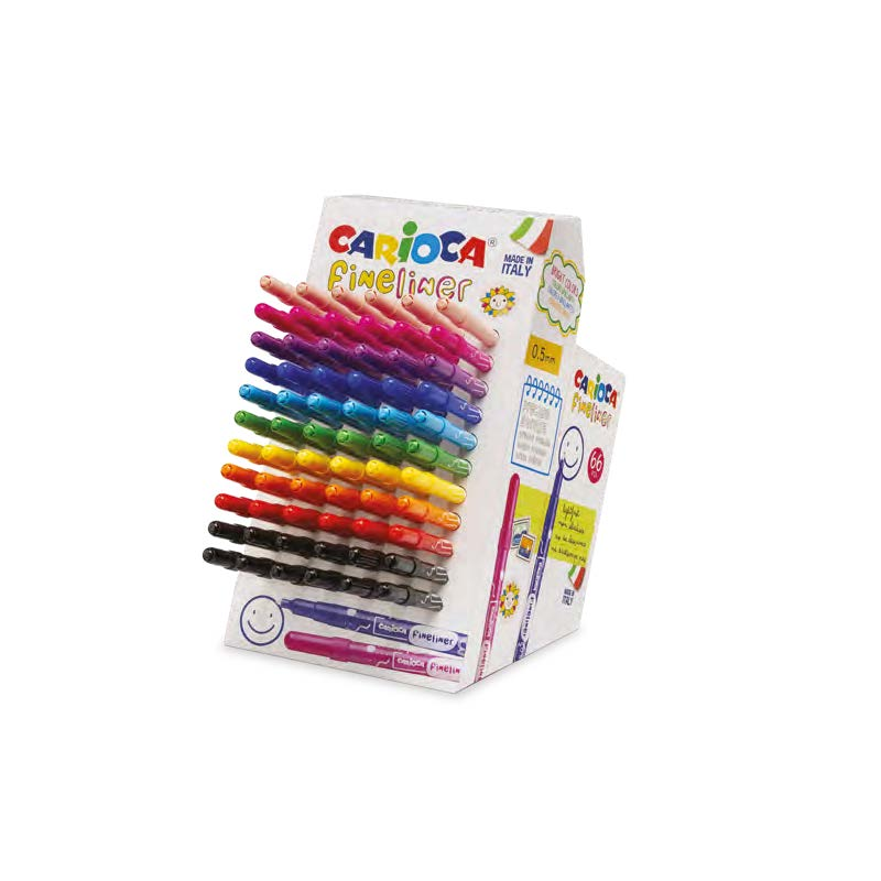 Carioca Fineliner Expositor con 66 Rotuladores - Punta Blanca de Acetal 0.5mm - Colores Surtidos