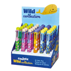 Carioca Wild Collection Expositor con 30 Boligrafos de 8 Colores - Punta 1mm - Divertidos Diseños de Animales - Clip de Sujeccio