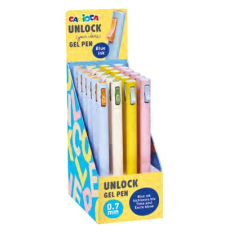 Carioca Unlock Gel Expositor con 24 Boligrafos de Tinta Gel Retractiles - Punta 0.7mm - Mecanismo de Clic Patentado - Tinta Colo