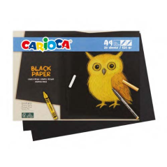 Carioca Black Pack con 20 Hojas A4 de Color Negro - Papel de 150gr - Recomendado para Tizas, Ceras, Rotuladores Brillantes etc..