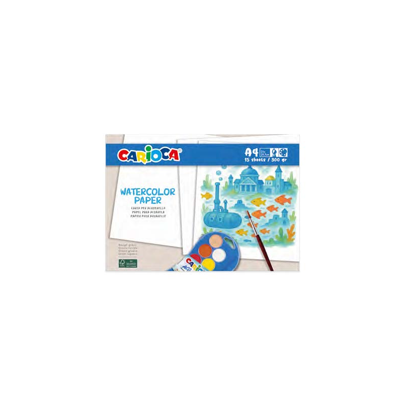 Carioca Watercolor Pack con 15 Hojas A4 para Acuarela - Papel de 300gr - No Deja que los Colores Traspasen