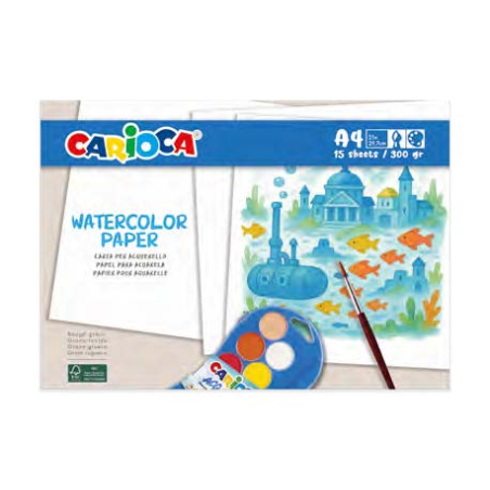 Carioca Watercolor Pack con 15 Hojas A4 para Acuarela - Papel de 300gr - No Deja que los Colores Traspasen