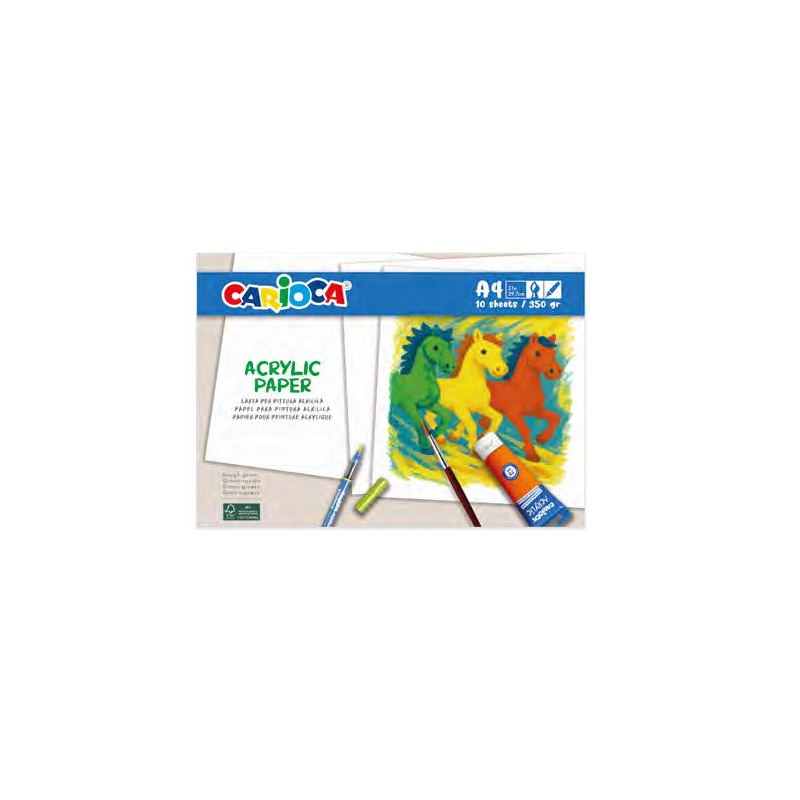 Carioca Acrylic Pack con 10 Hojas A4 para Rotuladores y Pintura Acrilica - Papel de 350gr - No Deja que los Colores Traspasen