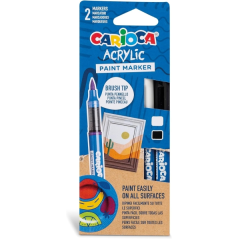 Carioca Acrylic Pack de 2 Marcadores de Pintura Acrilica - Punta Pincel - Tinta a Base de Agua - Alta Cobertura - Colores Blanco