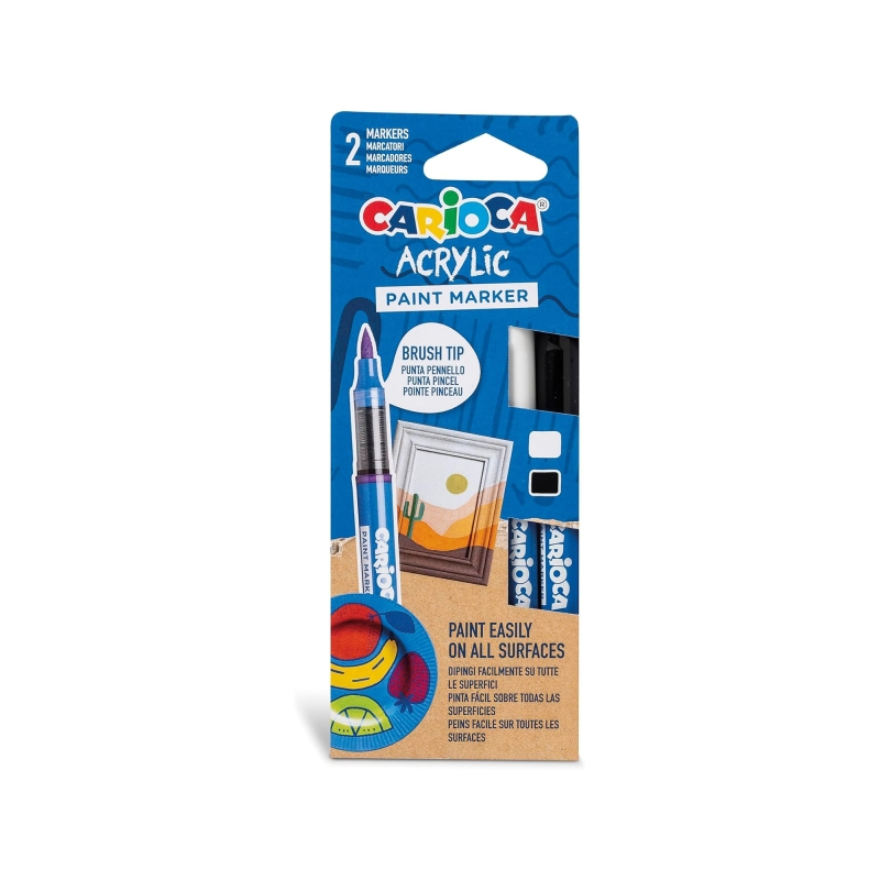 Carioca Acrylic Pack de 2 Marcadores de Pintura Acrilica - Punta Pincel - Tinta a Base de Agua - Alta Cobertura - Colores Blanco