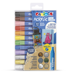 Carioca Acrylic Pack de 12 Marcadores de Pintura Acrilica - Punta Maxi - Tinta a Base de Agua - Alta Cobertura - Colores Surtido