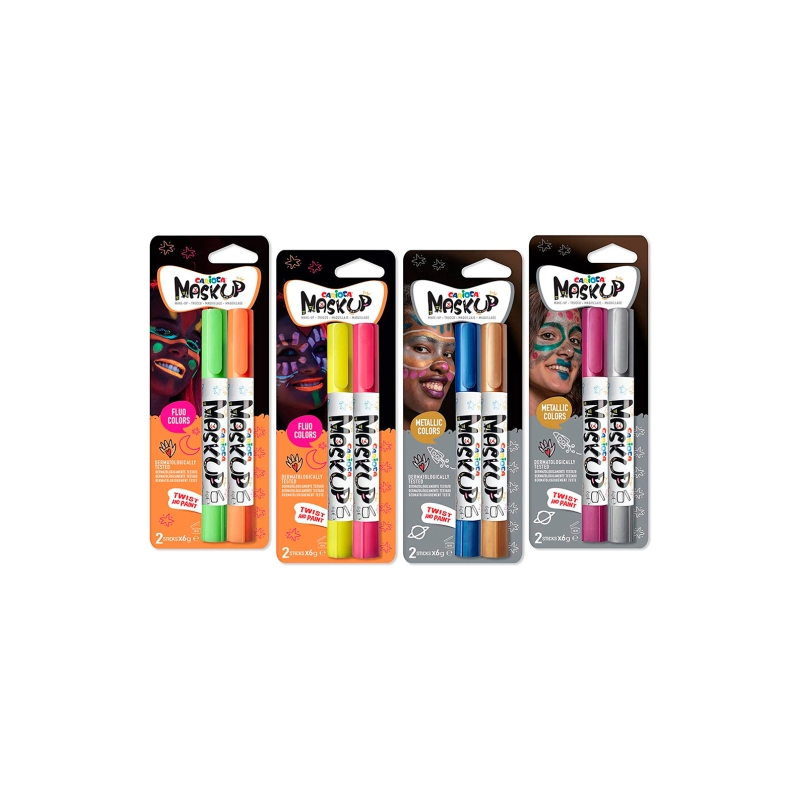 Carioca Mask Up Metallic & Neon Pack de 12 blisters de 2 crayons chacun - Lumineux et lavable - À base d'eau - Miscible - Couleu