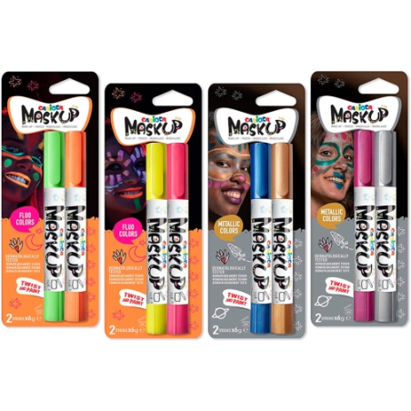 Carioca Mask Up Metallic & Neon Pack de 12 blisters de 2 crayons chacun - Lumineux et lavable - À base d'eau - Miscible - Couleu