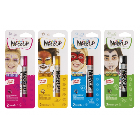 Carioca Mask Up Surt Lot de 12 ampoules colorées pour stick cutané - Couleurs vives - Lavable - À base d'eau - Testé dermatologi