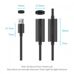 Câble d'extension USB 2.0 Vention - Longueur : 15 m - Connecteurs USB-A mâle et femelle - Vitesse jusqu'à 480 Mbps - Noir