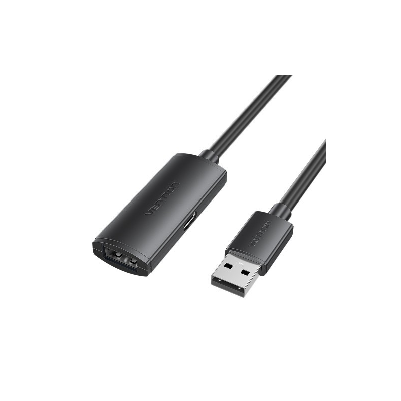 Câble d'extension USB 2.0 Vention - Longueur : 30 m - Connecteurs USB-A mâle et femelle - Vitesse jusqu'à 480 Mbps - Noir