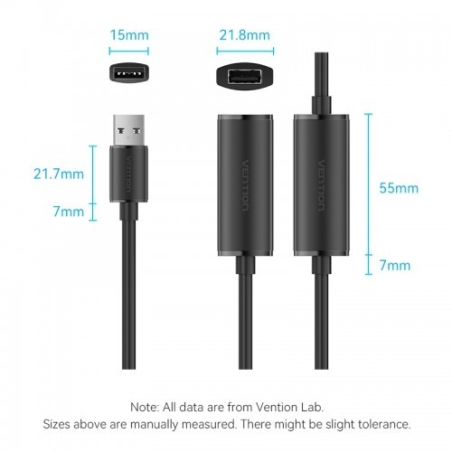 Câble d'extension USB 2.0 Vention - Longueur : 30 m - Connecteurs USB-A mâle et femelle - Vitesse jusqu'à 480 Mbps - Noir