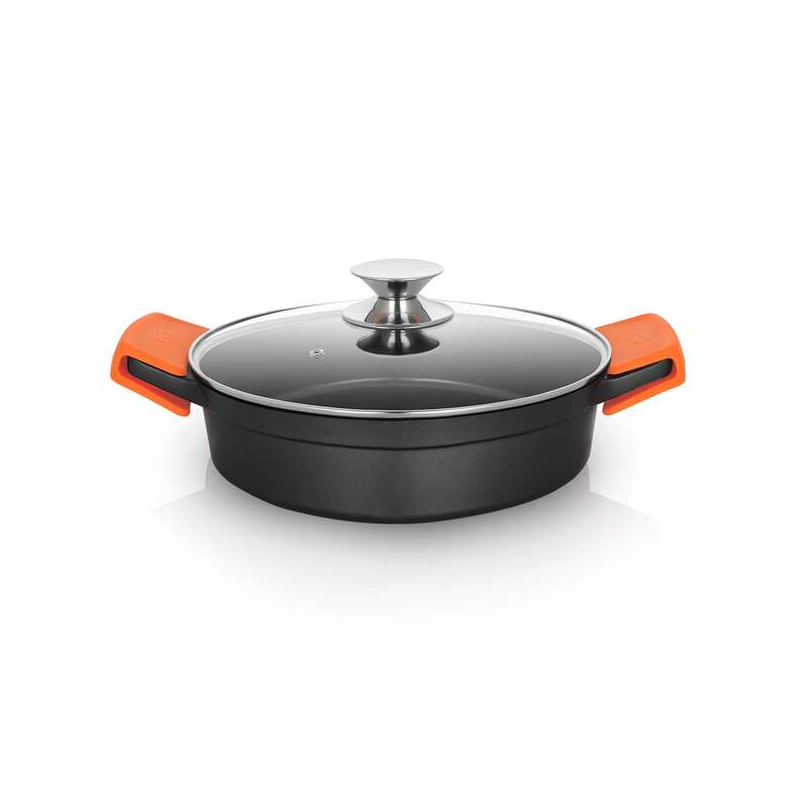 Orbegozo Cocotte Basse Série CBD 2,8 L - Fonte d'Aluminium Indéformable - Poignées en Silicone - Couvercle en Verre Trempé - Ant