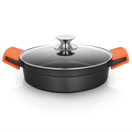 Orbegozo Cocotte Basse Série CBD 2,8 L - Fonte d'Aluminium Indéformable - Poignées en Silicone - Couvercle en Verre Trempé - Ant