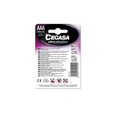 Pack de 4 piles alcalines Cegasa Ultra LR03 AAA - Haute technologie - Plus de capacité, de puissance et de performances