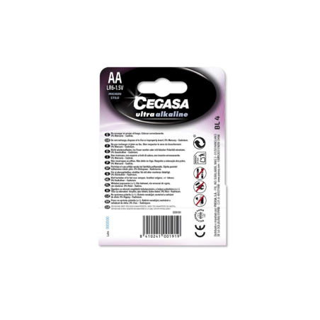 Pack de 4 piles alcalines Cegasa Ultra LR06 AA - Haute technologie - Plus de capacité, de puissance et de performances