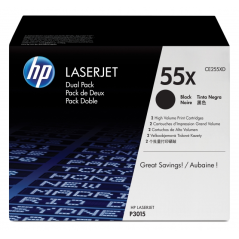 HP CE255XD Noir Pack de 2 Cartouches Toner Originales - 55X