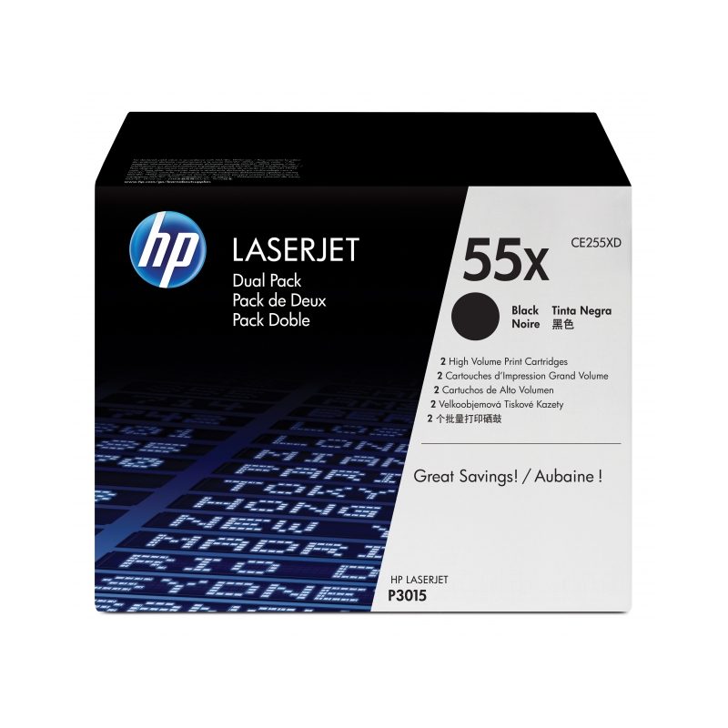 HP CE255XD Noir Pack de 2 Cartouches Toner Originales - 55X