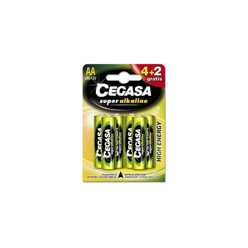 Pack de 6 piles alcalines Cegasa Super LR6 AA - Haute performance - Fiabilité - Technologie avancée