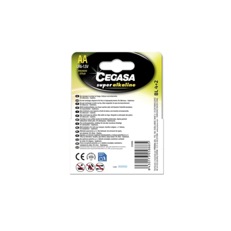 Pack de 6 piles alcalines Cegasa Super LR6 AA - Haute performance - Fiabilité - Technologie avancée