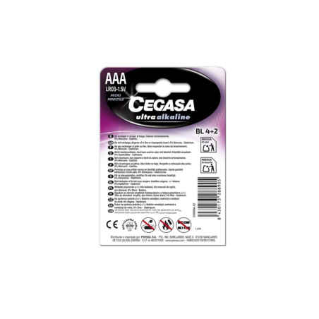 Pack de 6 piles alcalines Cegasa Ultra LR03 AAA - Haute technologie - Plus de capacité, de puissance et de performances