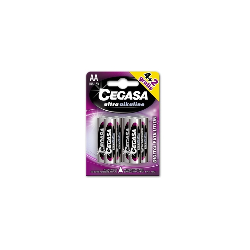 Pack de 6 piles alcalines Cegasa Ultra LR06 AA - Haute technologie - Plus de capacité, de puissance et de performances