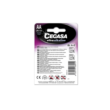 Pack de 6 piles alcalines Cegasa Ultra LR06 AA - Haute technologie - Plus de capacité, de puissance et de performances