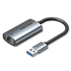 Convertisseur USB vers Ethernet Vention - Câble de 15 cm - Vitesse jusqu'à 1 Gbit/s - Boîtier en aluminium et ABS - Gris
