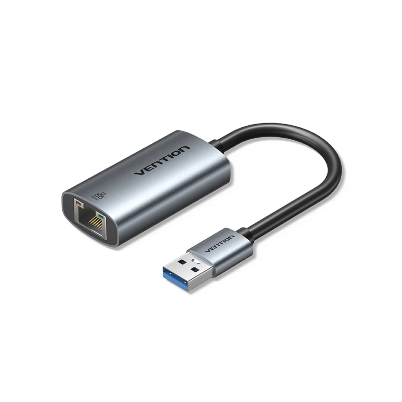 Convertisseur USB vers Ethernet Vention - Câble de 15 cm - Vitesse jusqu'à 1 Gbit/s - Boîtier en aluminium et ABS - Gris