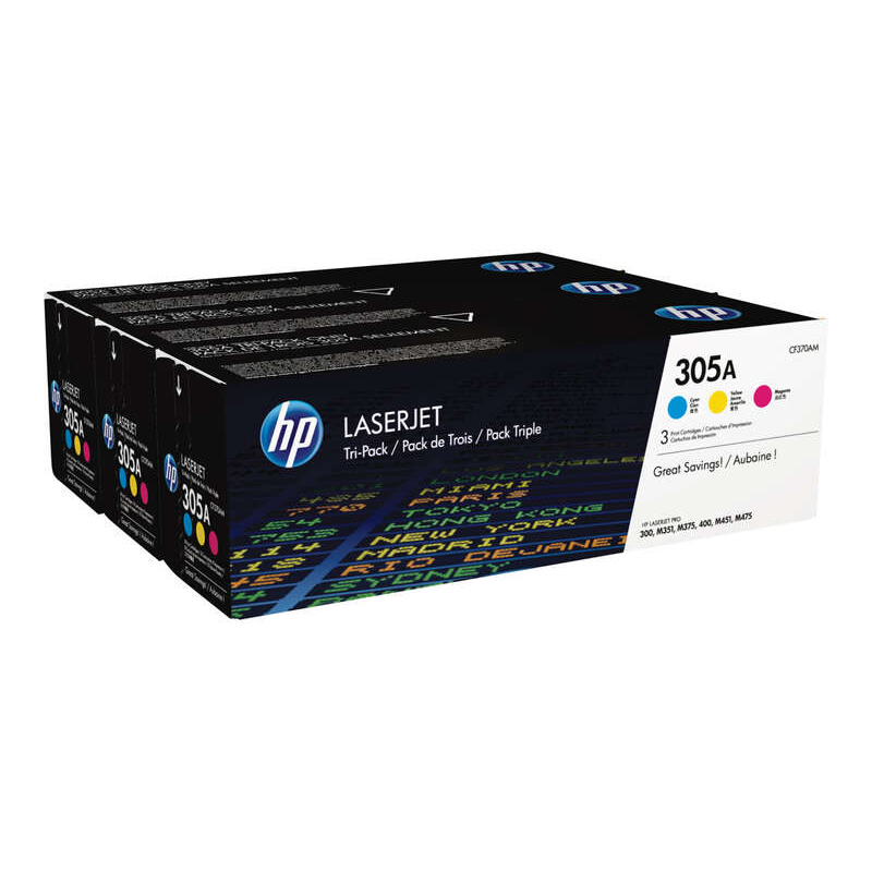 HP Toner 305A (CF370AM MCVP) Value Pack Cyan / Magenta / Jaune