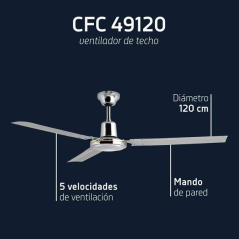 Orbegozo CFC 49120 Ventilateur de Plafond élégant et Puissant - 3 Pales - 5 Vitesses - Puissance 60 W - Chrome - Diamètre 120 cm