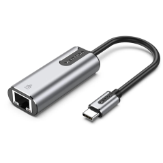 Convertisseur USB-C vers Ethernet Vention - Câble de 15 cm - Vitesse jusqu'à 1 Gbit/s - Boîtier en aluminium - Gris
