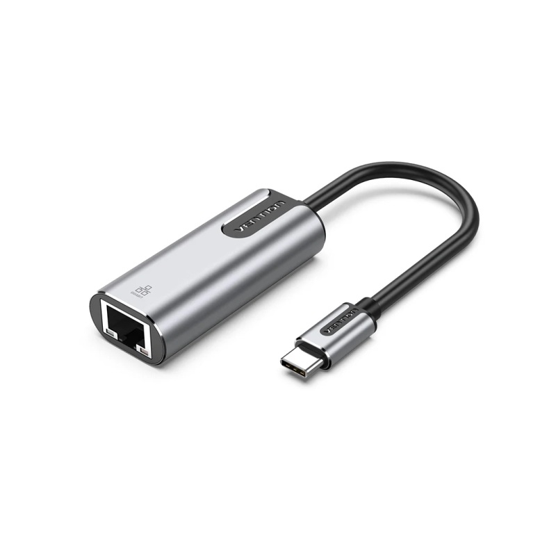 Convertisseur USB-C vers Ethernet Vention - Câble de 15 cm - Vitesse jusqu'à 1 Gbit/s - Boîtier en aluminium - Gris