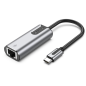 Convertisseur USB-C vers Ethernet Vention - Câble de 15 cm - Vitesse jusqu'à 1 Gbit/s - Boîtier en aluminium - Gris