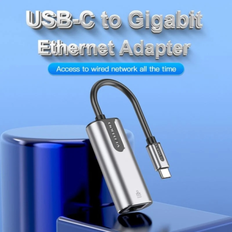 Convertisseur USB-C vers Ethernet Vention - Câble de 15 cm - Vitesse jusqu'à 1 Gbit/s - Boîtier en aluminium - Gris