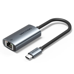 Convertisseur USB-C vers Ethernet Vention - Câble de 15 cm - Vitesse jusqu'à 1 Gbit/s - Boîtier en aluminium et ABS - Gris