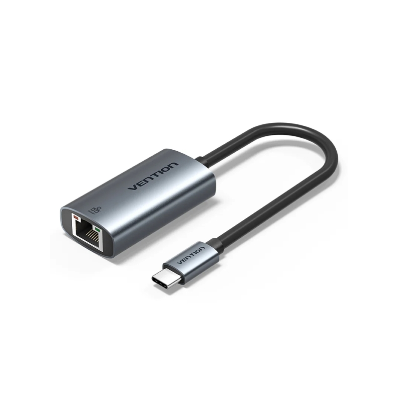 Convertisseur USB-C vers Ethernet Vention - Câble de 15 cm - Vitesse jusqu'à 1 Gbit/s - Boîtier en aluminium et ABS - Gris