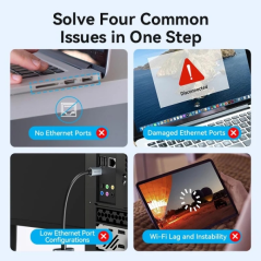 Convertisseur USB-C vers Ethernet Vention - Câble de 15 cm - Vitesse jusqu'à 1 Gbit/s - Boîtier en aluminium et ABS - Gris