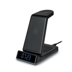 Thomson Réveil avec Station de Recharge sans Fil pour Smartphone, iWatch et Écouteurs - Écran LCD - Veilleuse - Couleur Noir