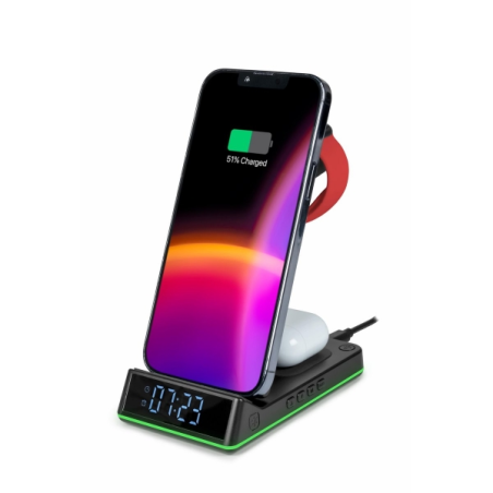 Thomson Réveil avec Station de Recharge sans Fil pour Smartphone, iWatch et Écouteurs - Écran LCD - Veilleuse - Couleur Noir
