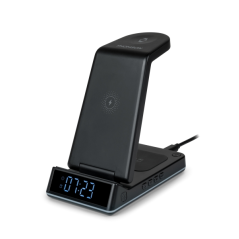Station de charge à induction 4 en 1 Thomson CL750IS - Réveil et veilleuse - Compatible avec Android - Noir
