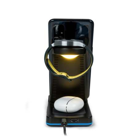 Station de charge à induction 4 en 1 Thomson CL750IS - Réveil et veilleuse - Compatible avec Android - Noir