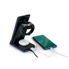Station de charge à induction 4 en 1 Thomson CL750IS - Réveil et veilleuse - Compatible avec Android - Noir