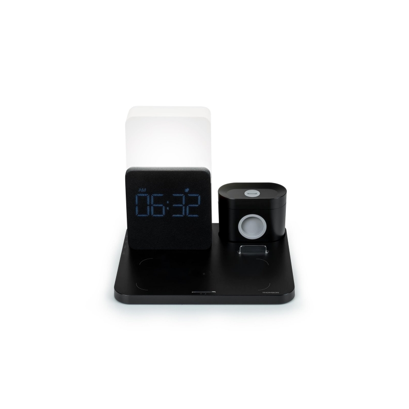 Thomson Réveil avec Station de Chargement sans Fil pour Smartphone, Smartwatch - Chargement USB-C pour Casque - Écran LCD - Veil