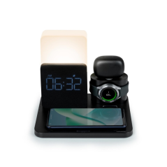 Thomson Réveil avec Station de Chargement sans Fil pour Smartphone, Smartwatch - Chargement USB-C pour Casque - Écran LCD - Veil