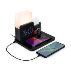 Thomson Réveil avec Station de Chargement sans Fil pour Smartphone, Smartwatch - Chargement USB-C pour Casque - Écran LCD - Veil